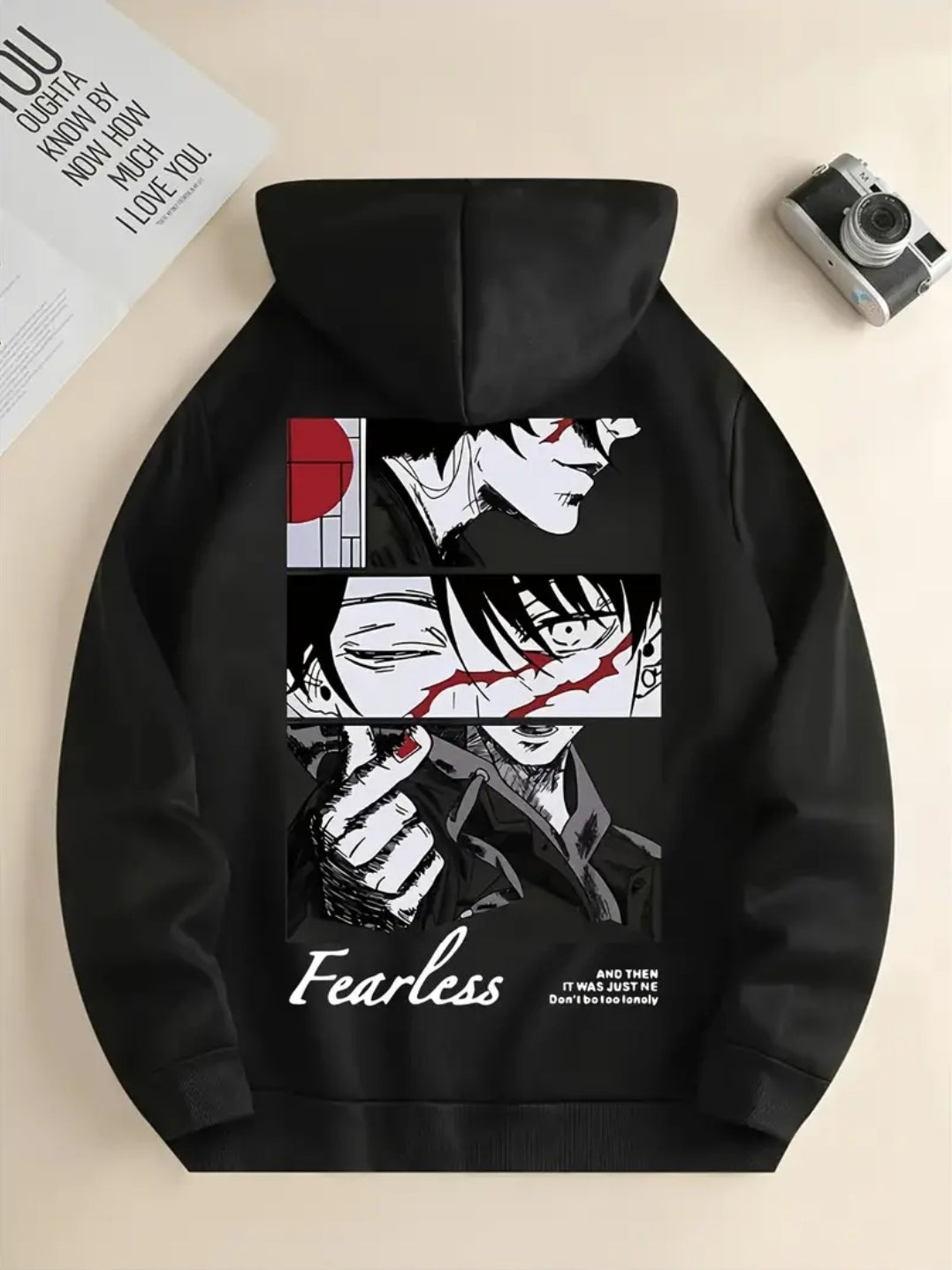 Sweat à capuche tendance pour femme, pull noir en tricot avec imprimé anime, sweat à capuche