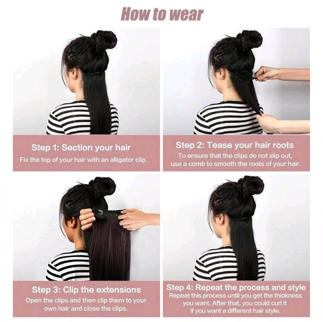 Extensions de cheveux raides kinky noirs en clips pour la tête complète, extensions synthétiques raides yaki en clips pour 7 pièces 25 inch