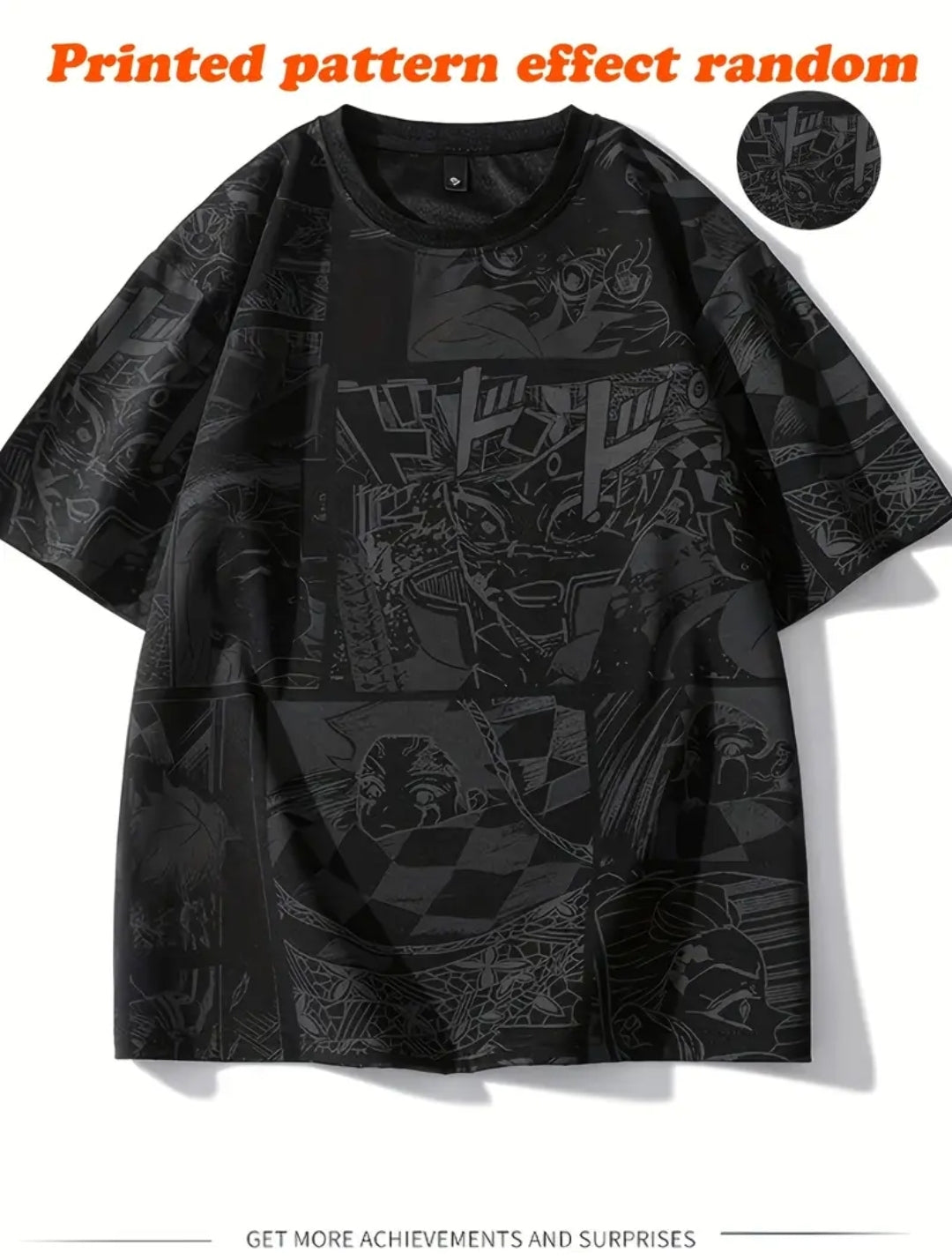 T-Shirt Homme à Imprimé Anime - Tee-shirt Noir Décontracté à Manches Courtes avec Art Manga Japonais