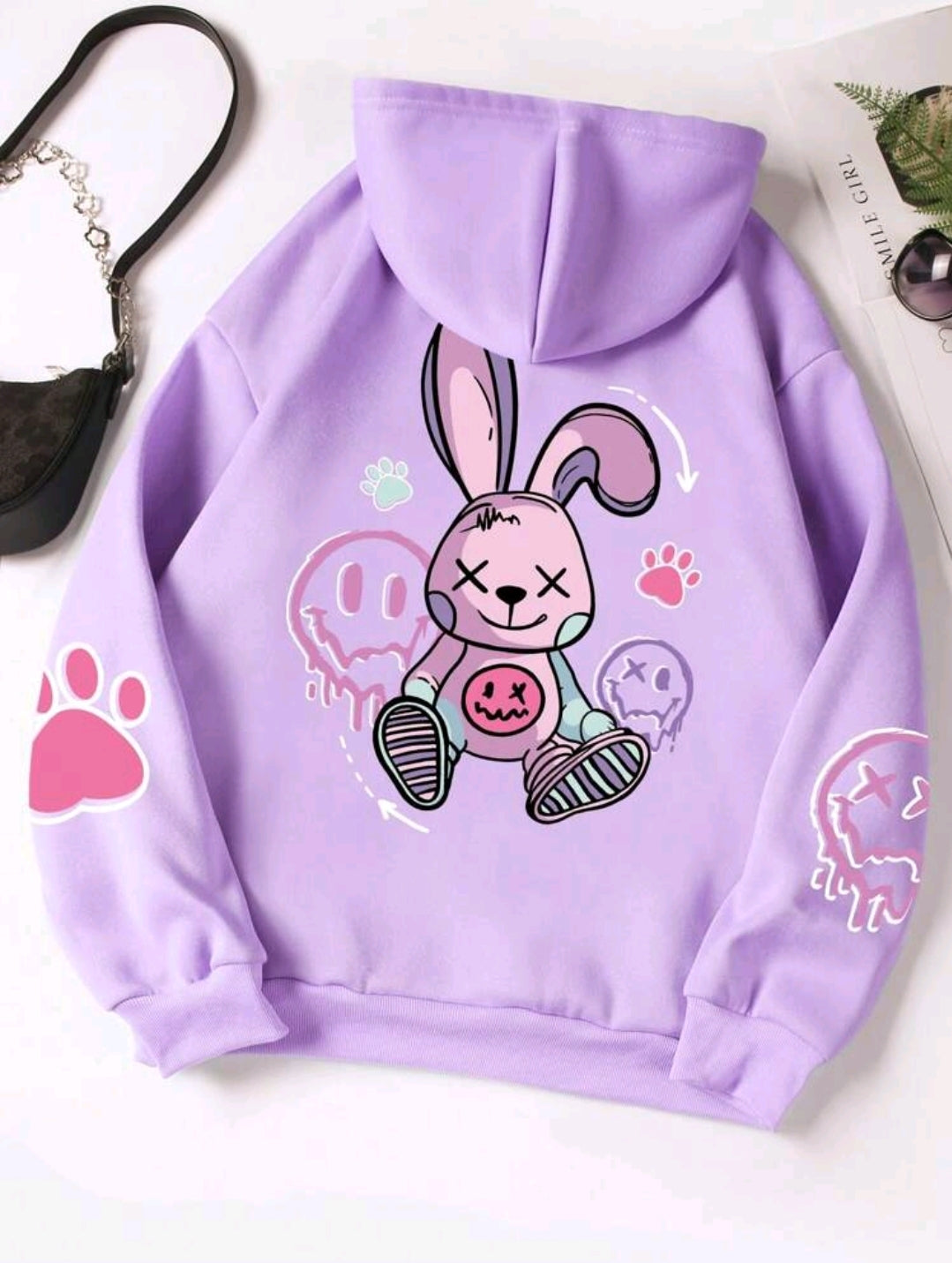 INAWLY Sweat-shirt à capuche en polaire imprimé de dessins animés avec cordon de serrage pour femmes