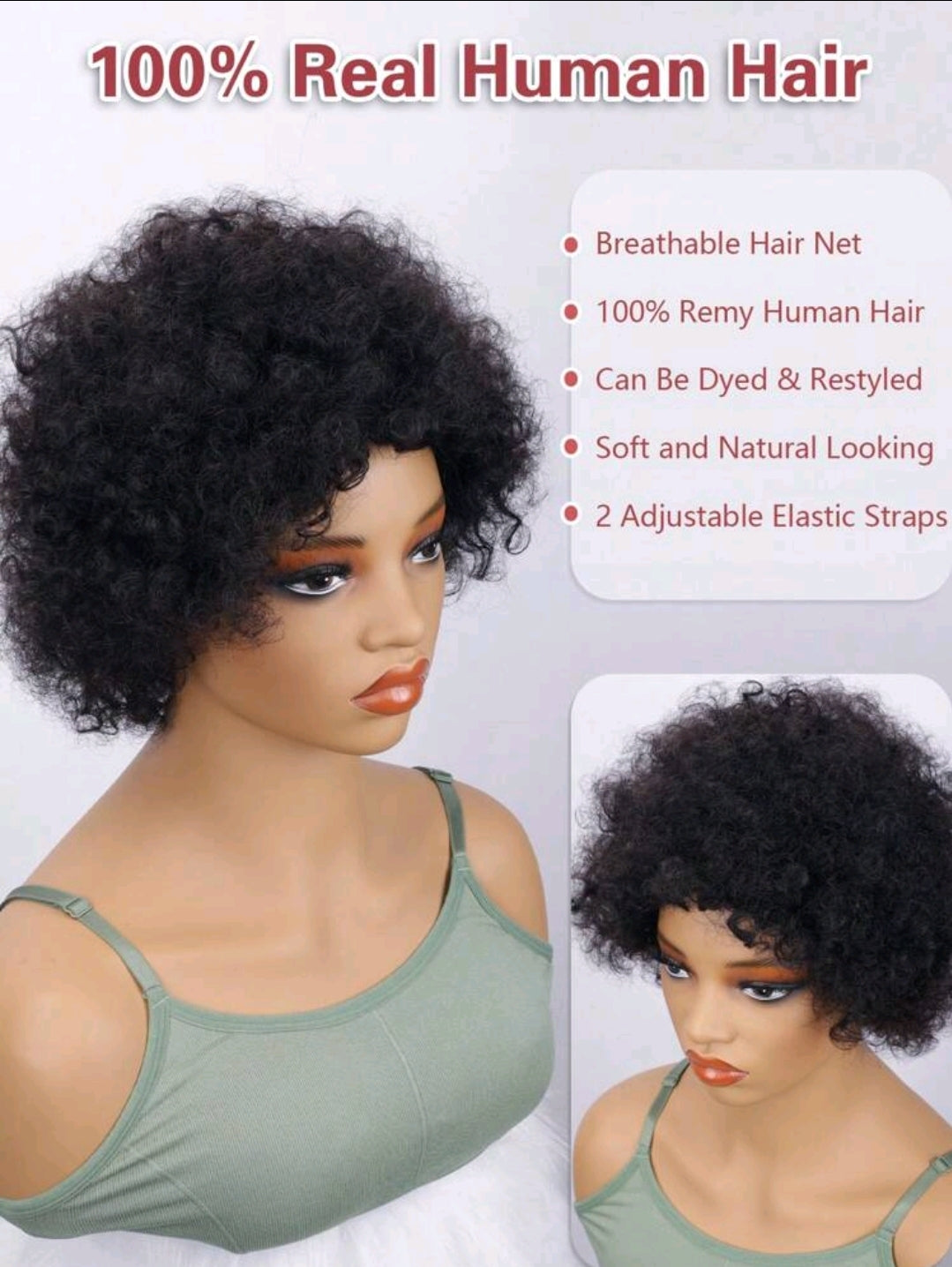 Perruque courte en cheveux humains à la coupe pixie bouclée afro kinky avec frange bon marché, perruque bouclée Jerry douce et moelleuse