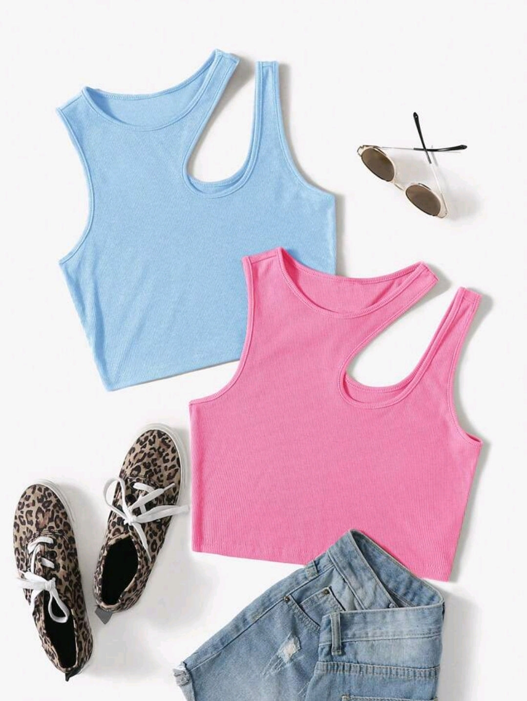 2 pièces Ensemble de débardeurs moulants en tricot de couleur unie pour femmes, Printemps/Été