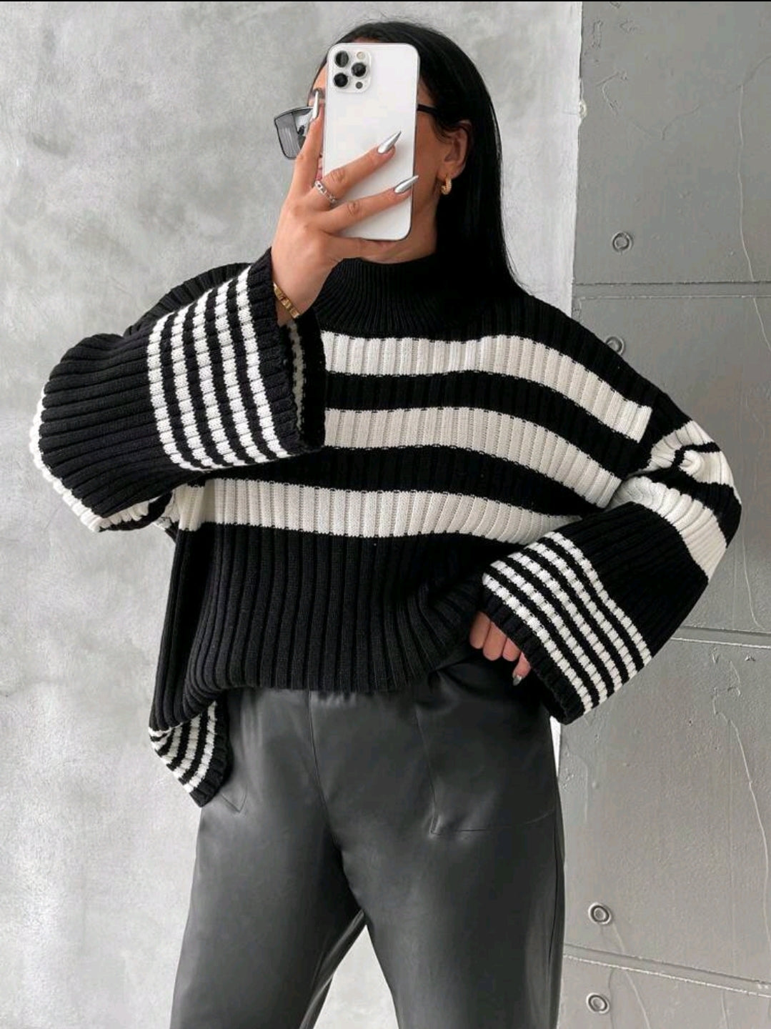 Pull à épaules tombantes à motif rayé, pour l'hiver
