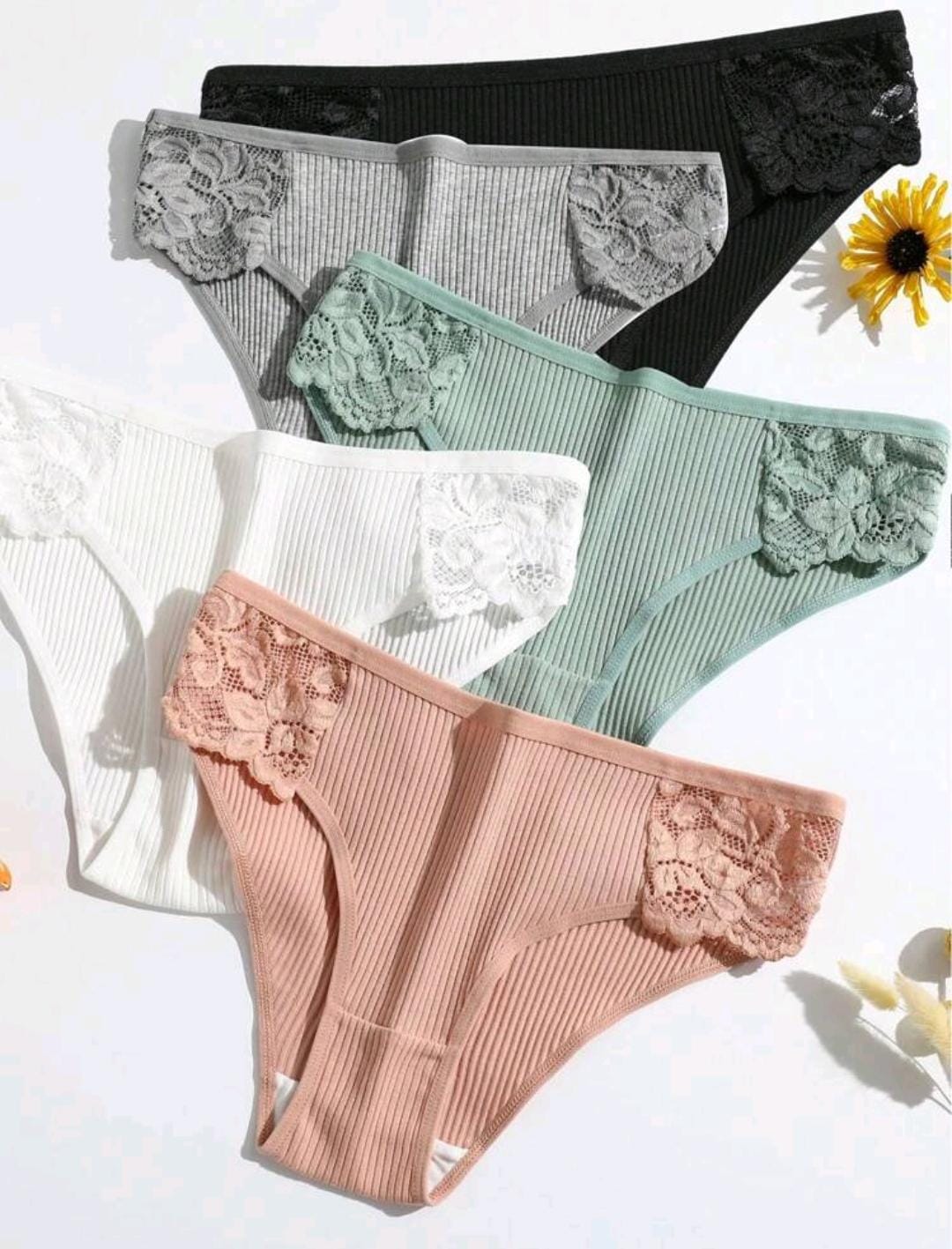 5 pièces / paquet Nouvelle culotte à triangle fileté pour femmes, sous-vêtements en dentelle