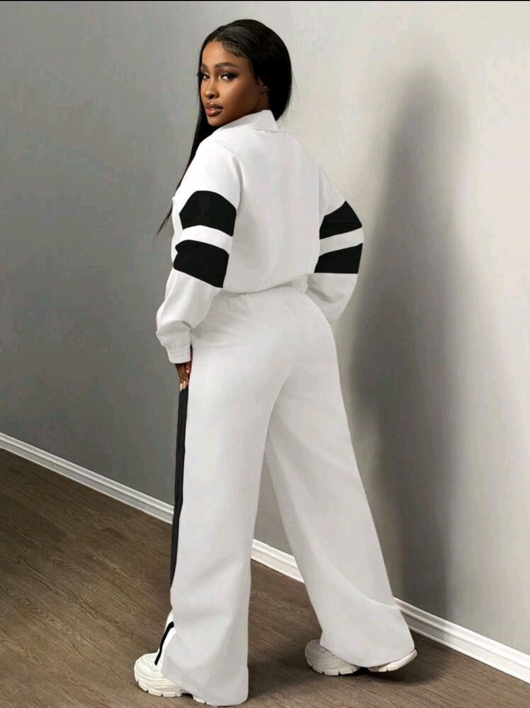 Slaydiva Nouveau ensemble décontracté de 2 pièces pour femmes : veste à zip col montant casual sports de rue à épaules dénudées