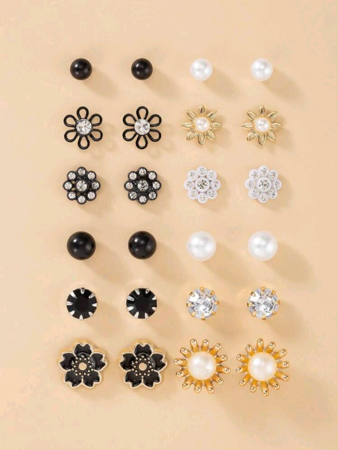 1 set de 12 paires de boucles d'oreilles à fleurs strass et perles fausses, pour femmes. Convient pour un port quotidien et comme cadeau pour la Saint-Valentin