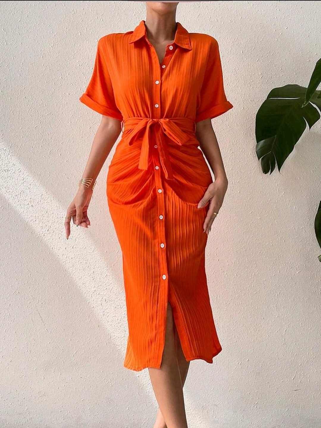 Rafferiza Robe Chemise À Ruché À Bouton Ceinturé
