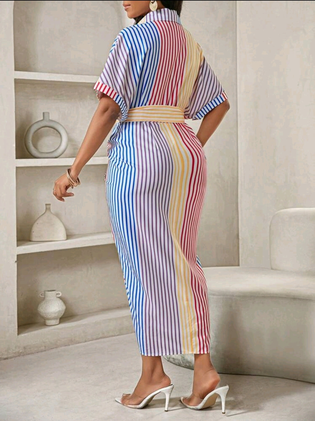 Robe de bureau, robe de vacances, robe chemise à volants bleue unie effet denim pour femmes