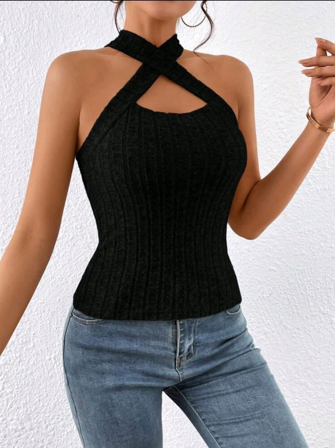 Essnce Haut Dos Nu En Tricot Côtelé Pour Femmes