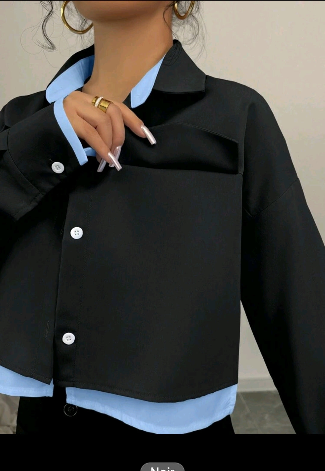 Chiquease Nouvelle blouse à manches longues avec couleurs contrastées pour femmes, en tissu tissé, col rabattu