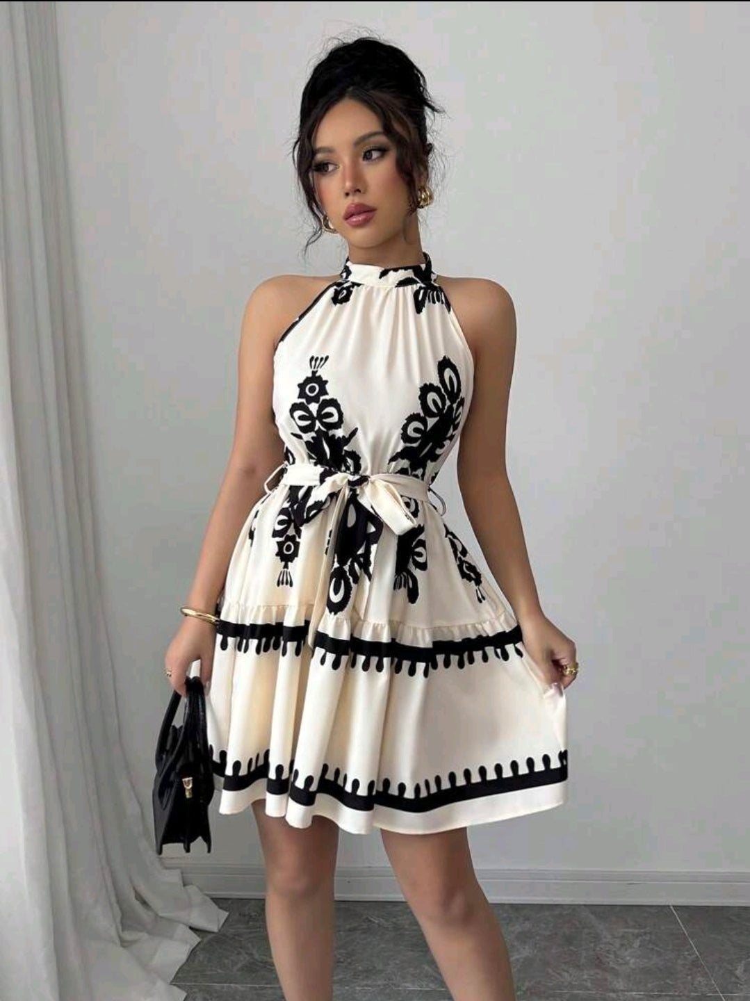 Elenzga Robe décontractée courte à col ras-du-cou avec imprimé floral, idéale pour les vacances
