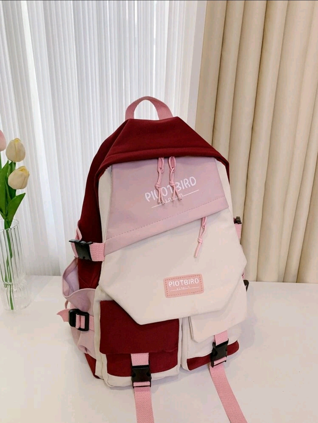 Pilotbird Grand sac à dos décontracté à plusieurs poches de couleur contrastée pour étudiants