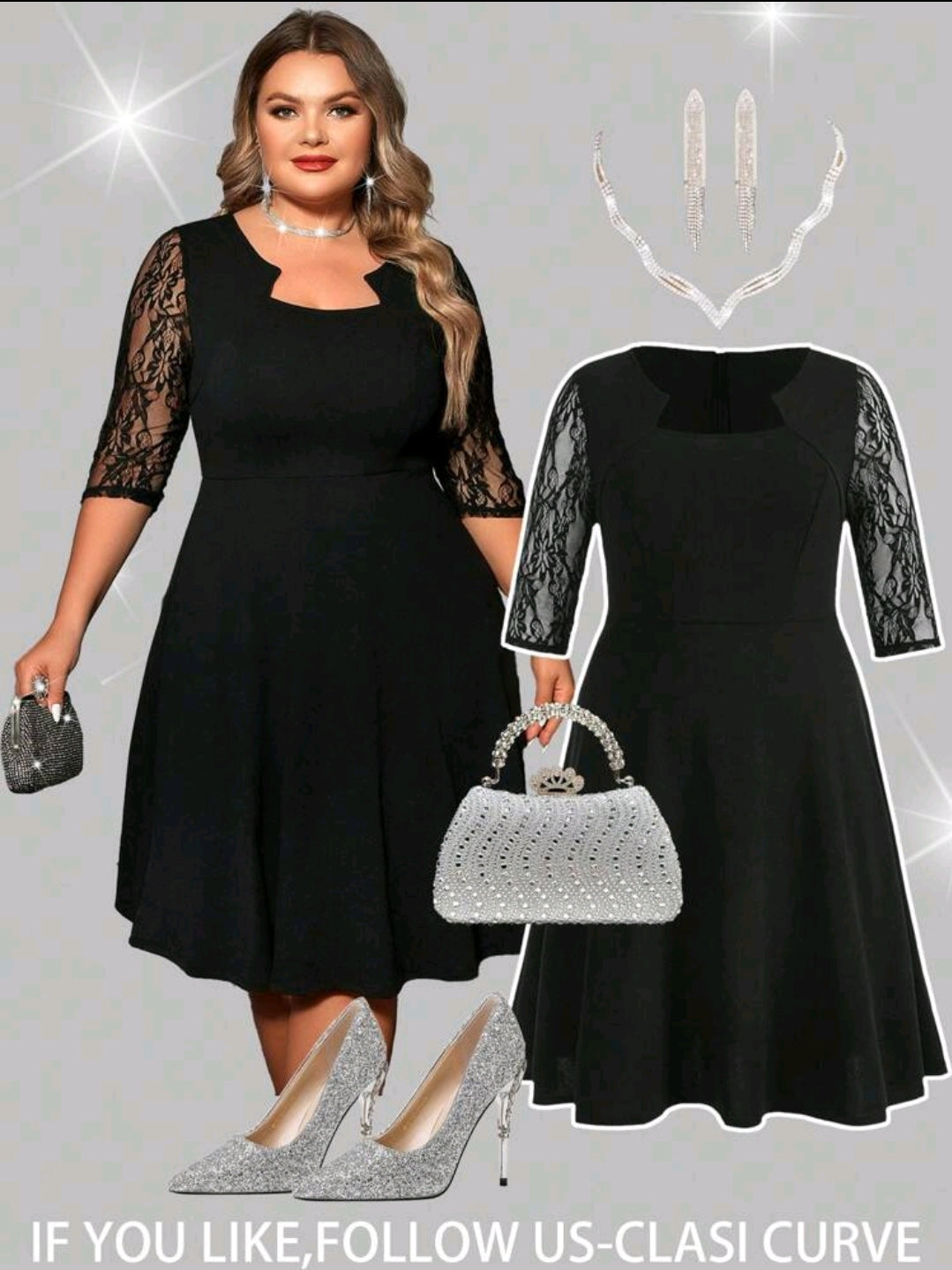 Robe élégante à manches courtes avec dentelle contrastante pour femmes grandes tailles