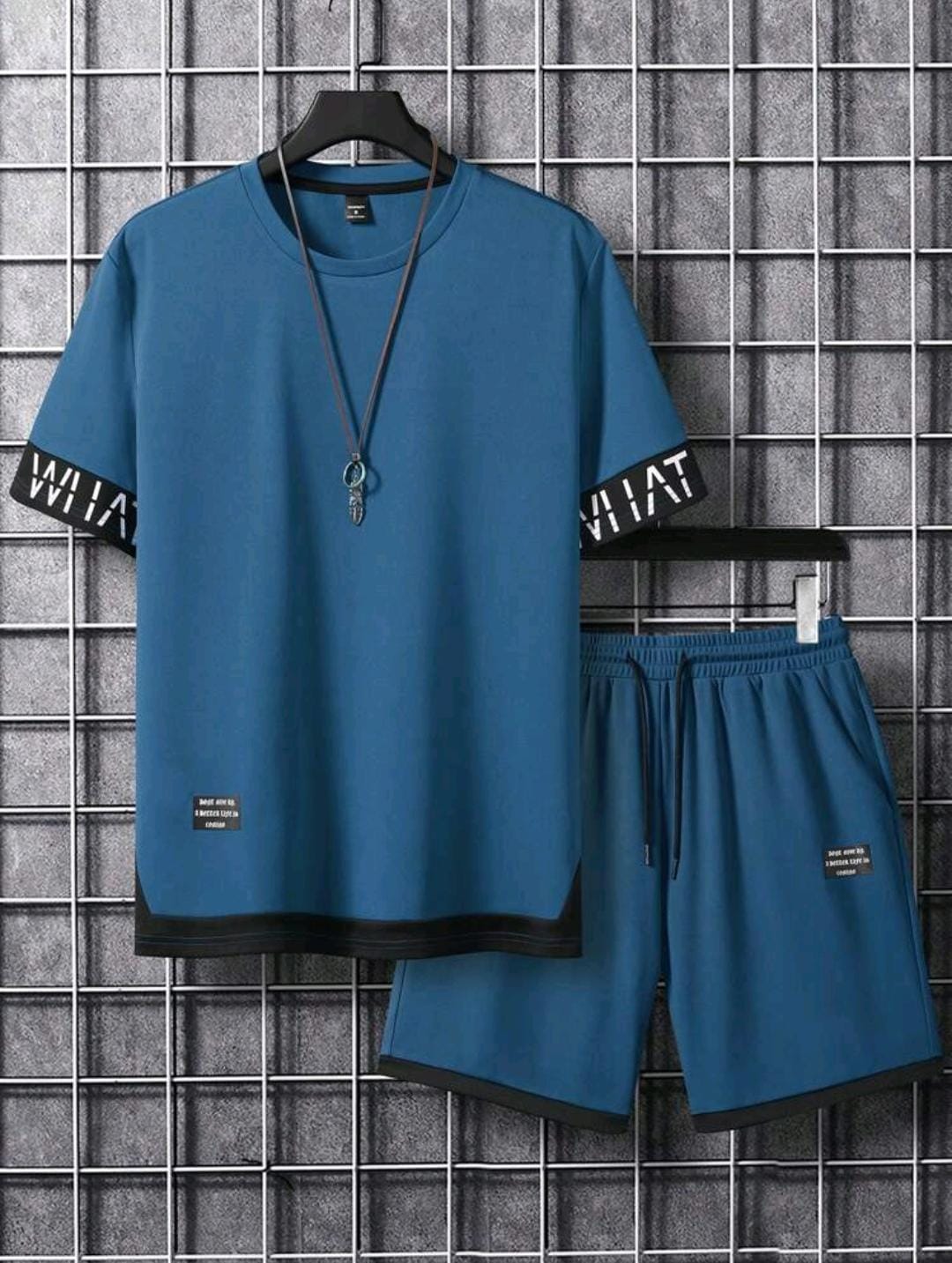 Manfinity Homme 2 pièces/set Top à manches courtes décontracté et shorts, mode minimaliste pour un port quotidien