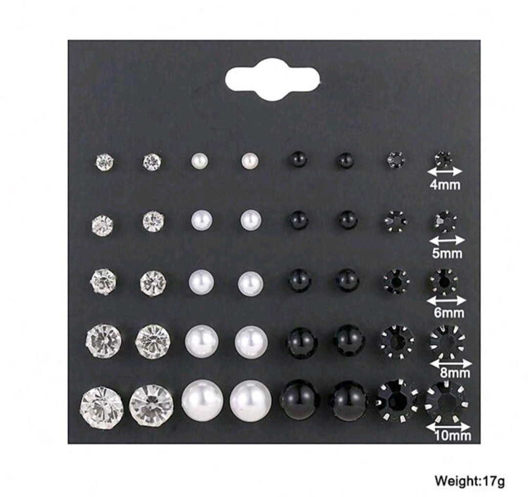20 paires Ensemble de boucles d'oreilles à clous de forme sphérique plaquées argent de nouveau style