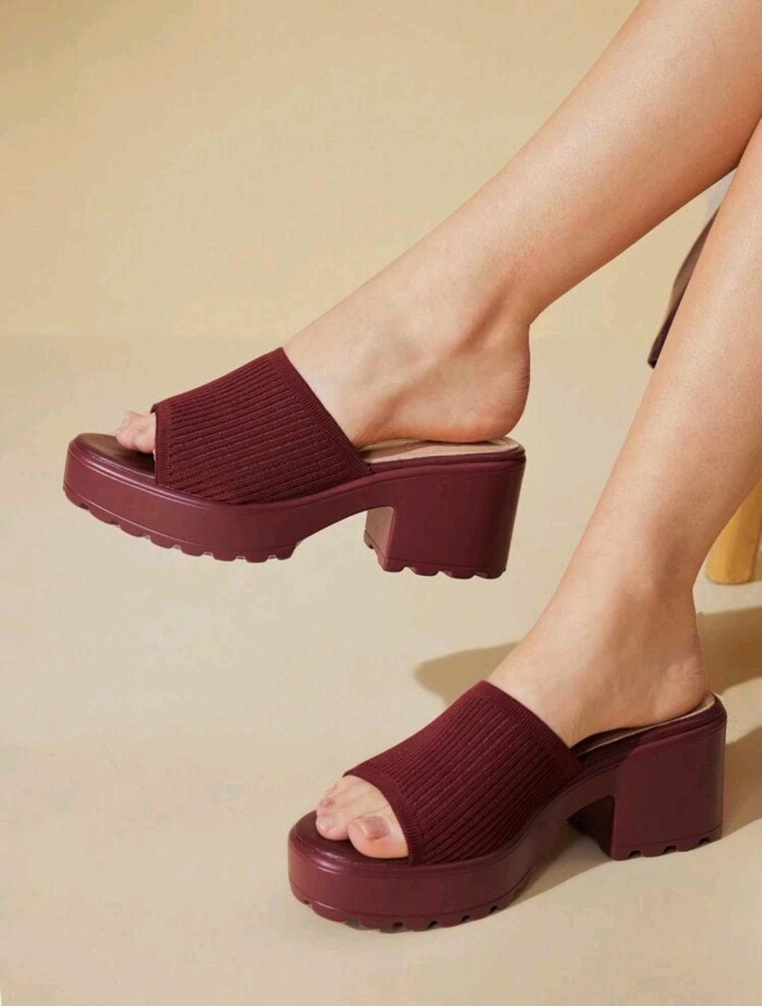 CUCCOO BASICS Mules à talons hauts en tissu rouge vin pour femmes