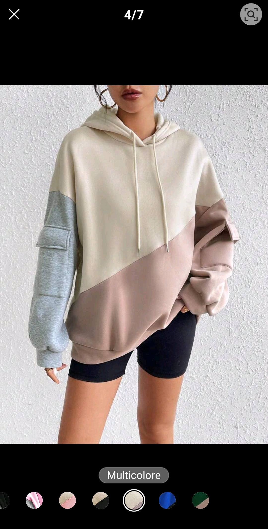 Flirla Sweat-shirt à capuche casual avec cordon de serrage, patchwork de blocs de couleur