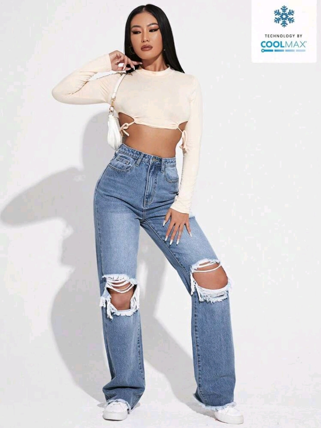Jeans d'été larges à jambes évasées et découpés pour femmes
