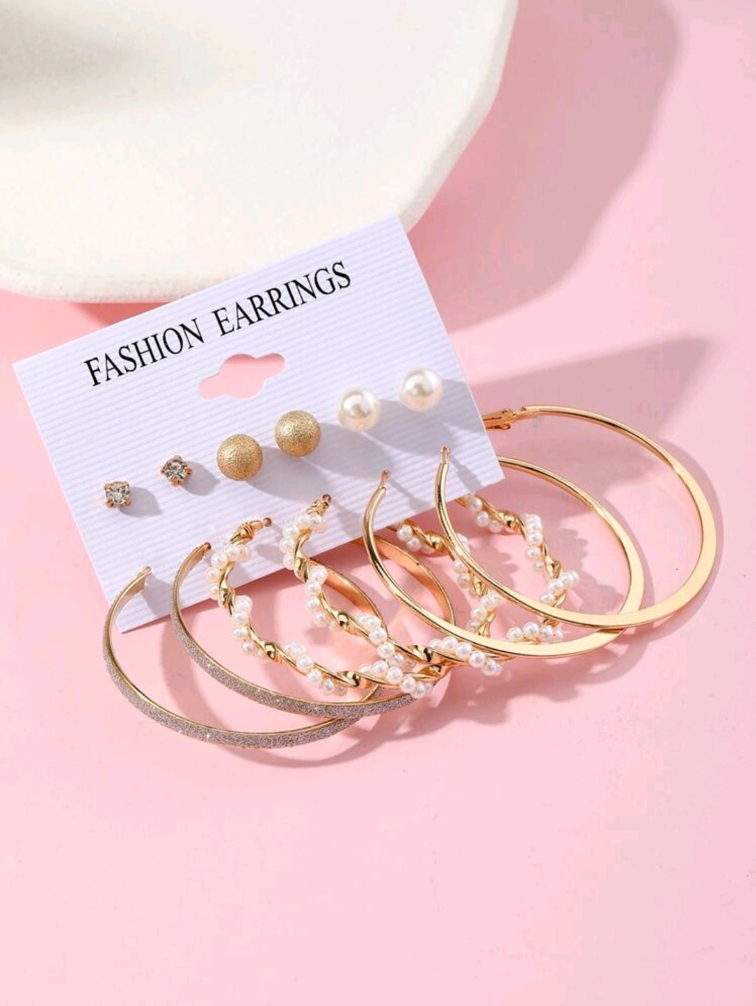 12 Pièces Boucles D'oreilles À Imitation De Perles Fausses Et De Strass Incrustés, Ensemble De Boucles D'oreilles À Cercle Géométrique