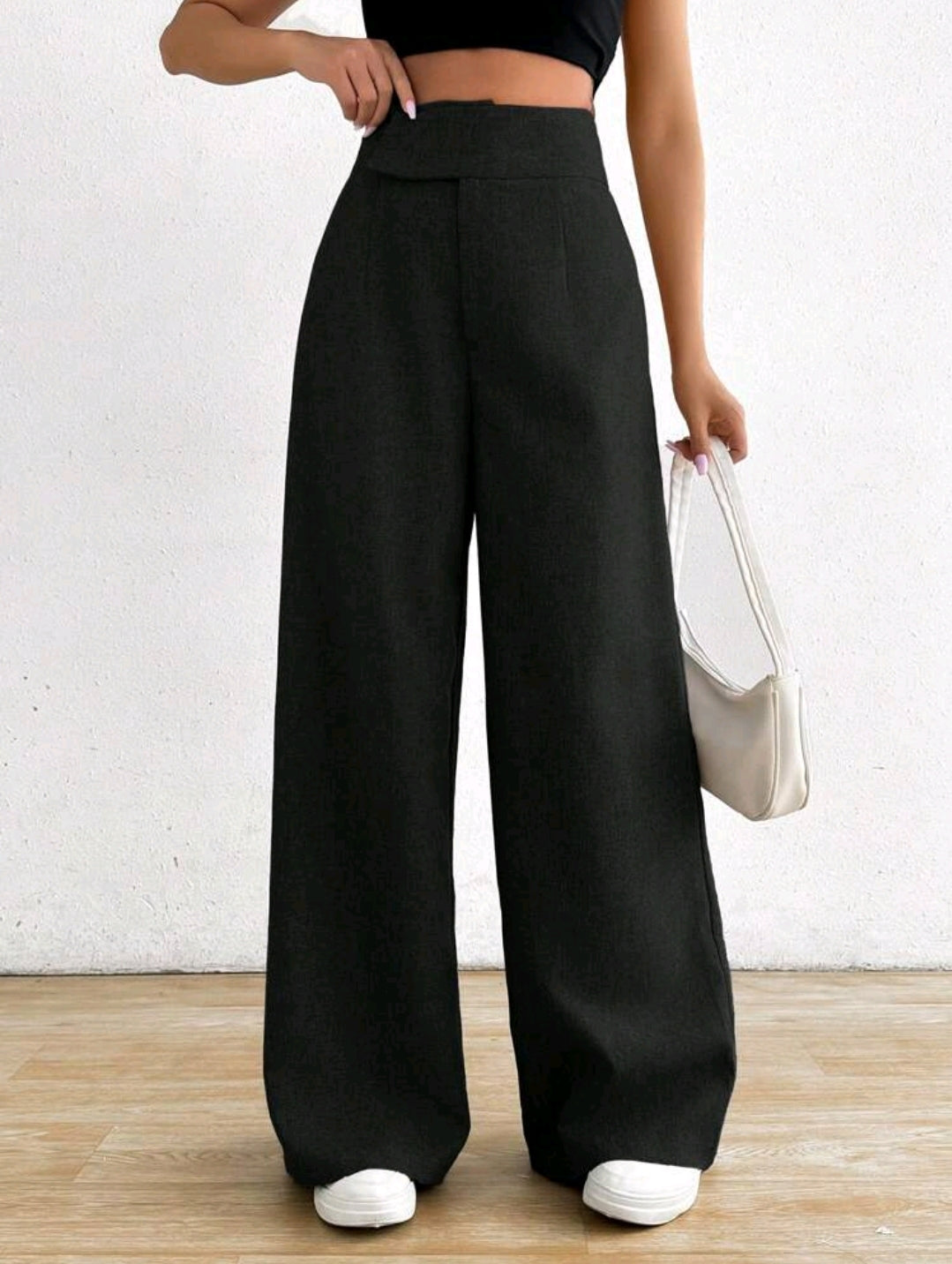 Rafferiza 1 pièce Pantalon casual noir ample asymétrique à la taille pour femmes