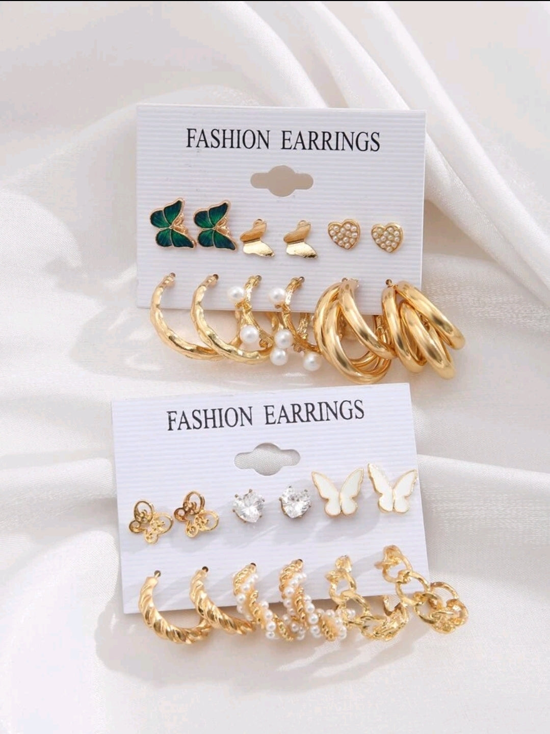 12 Paires De Boucles D'oreilles Décorées De Perles Et De Papillons