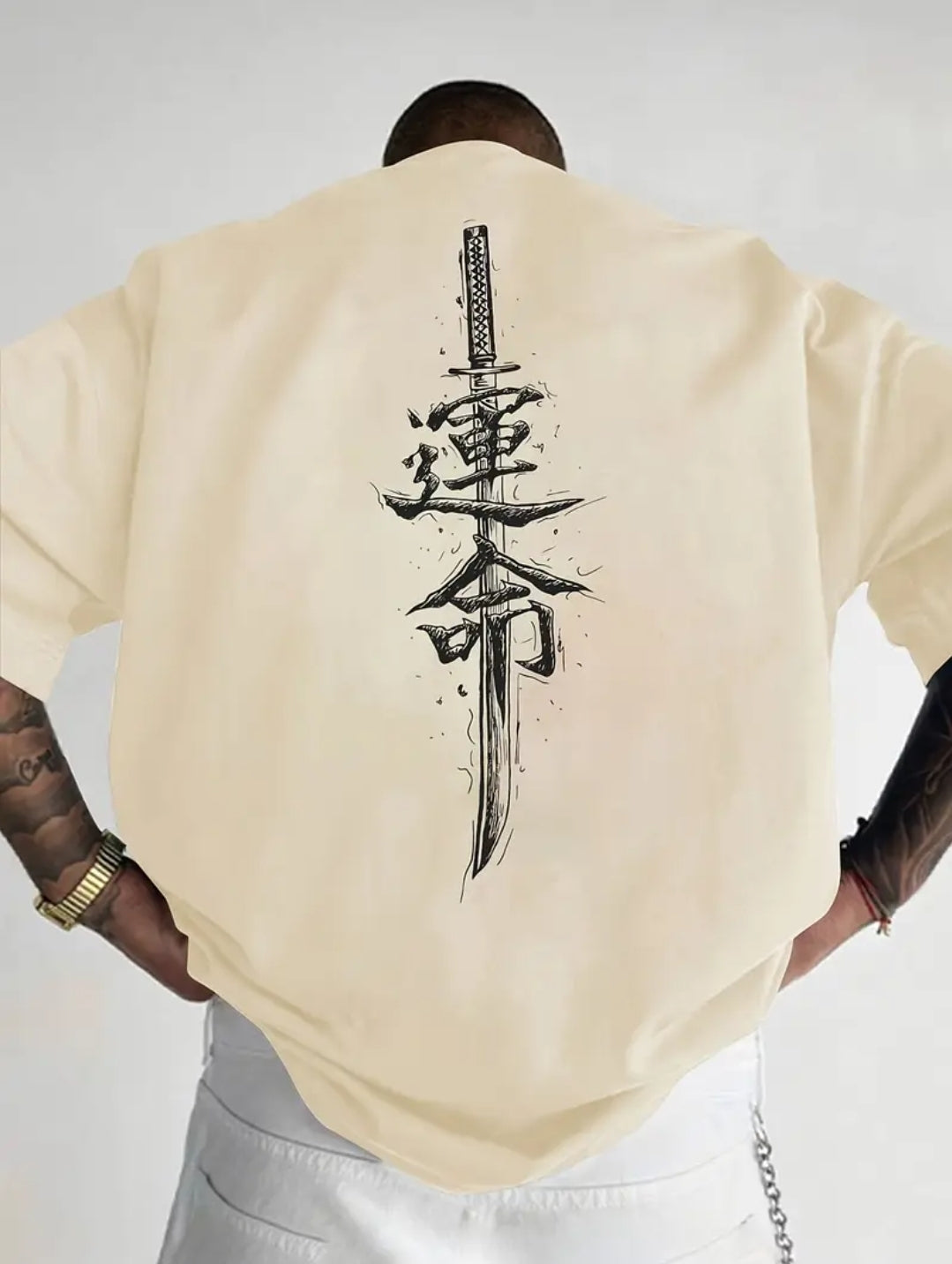 T-shirt décontracté à manches courtes pour hommes avec impression de sabre japonais