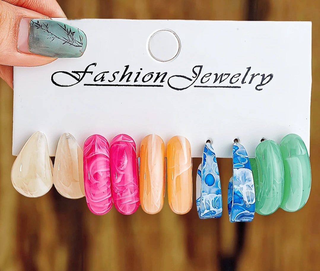 5 à 15 paires de boucles d'oreilles assorties en alliage de fer, avec perles et motif en forme de C en résine, pour le transfrontalier