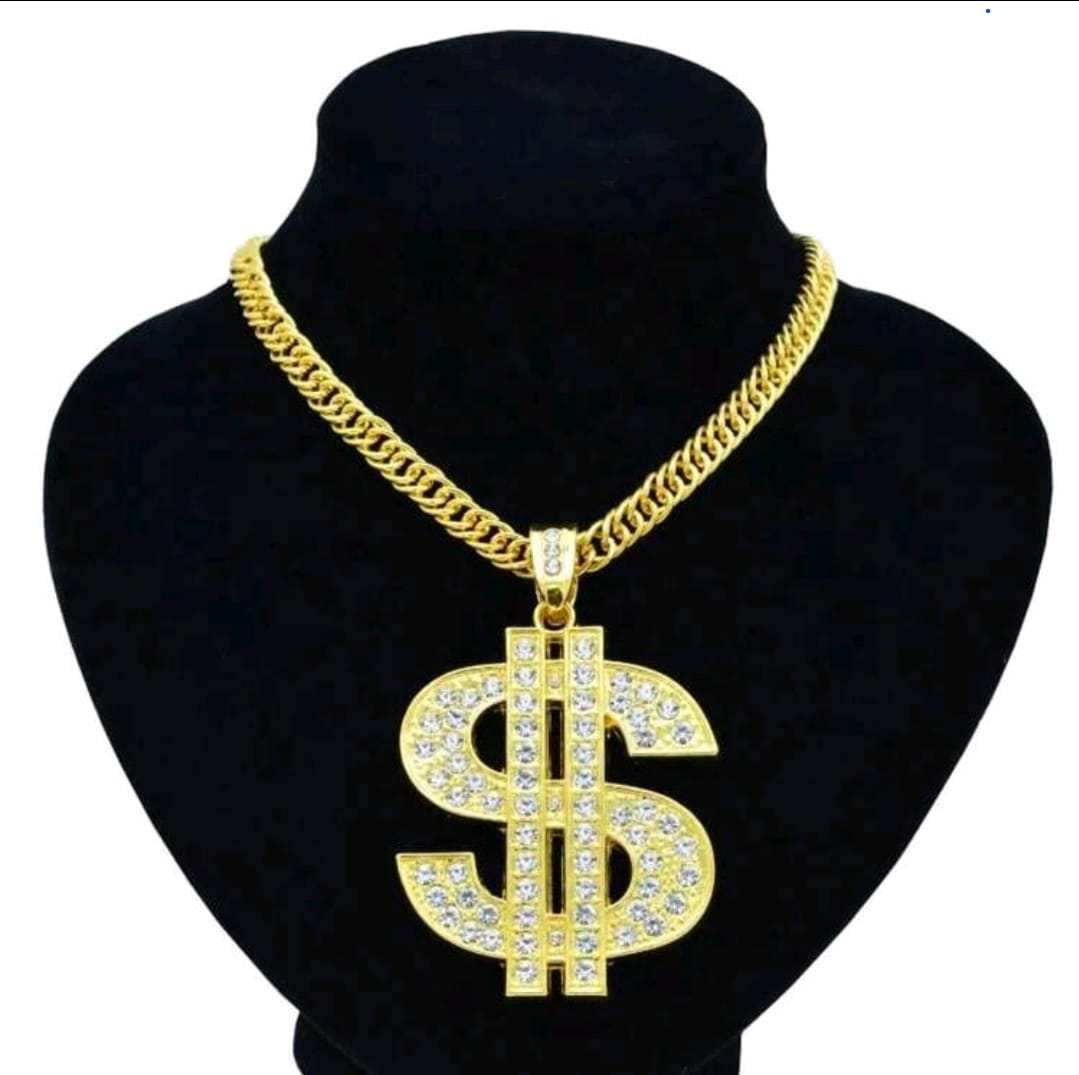 Colliers pour hommes de couleur or avec un signe dollar et une chaîne . Pendentif signe dollar hip-hop. Bijoux cadeaux pour festivals de musique et fêtes