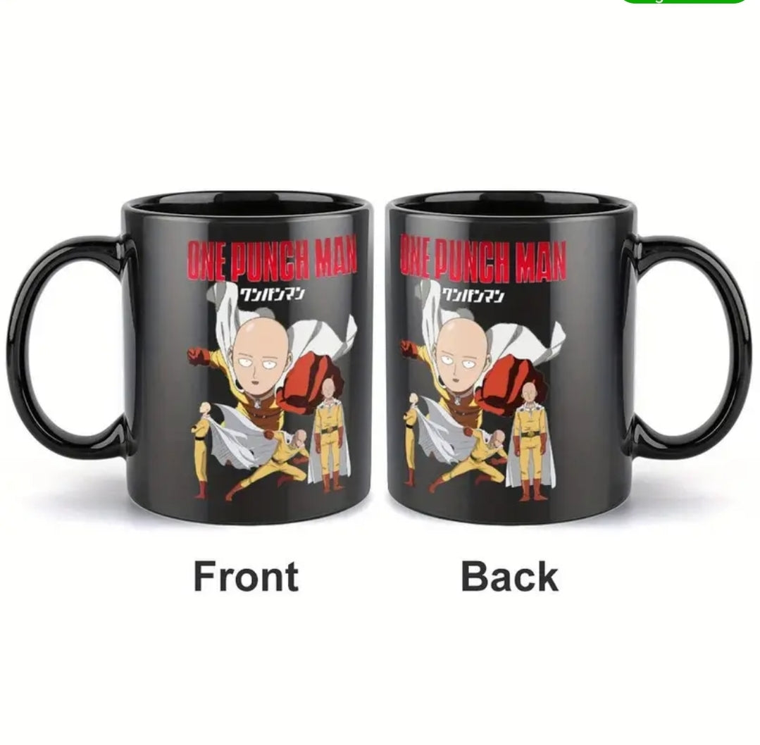 Tasse à café en céramique One Punch Man ! - Tasse familiale isolée de 11 oz avec motif noir