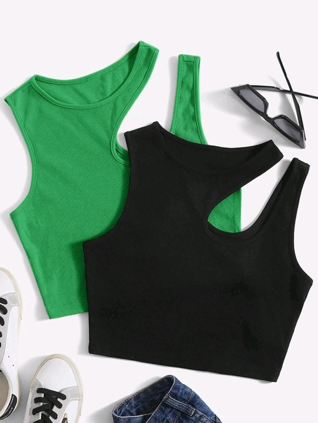 2 pièces Ensemble de débardeurs moulants en tricot de couleur unie pour femmes, Printemps/Été