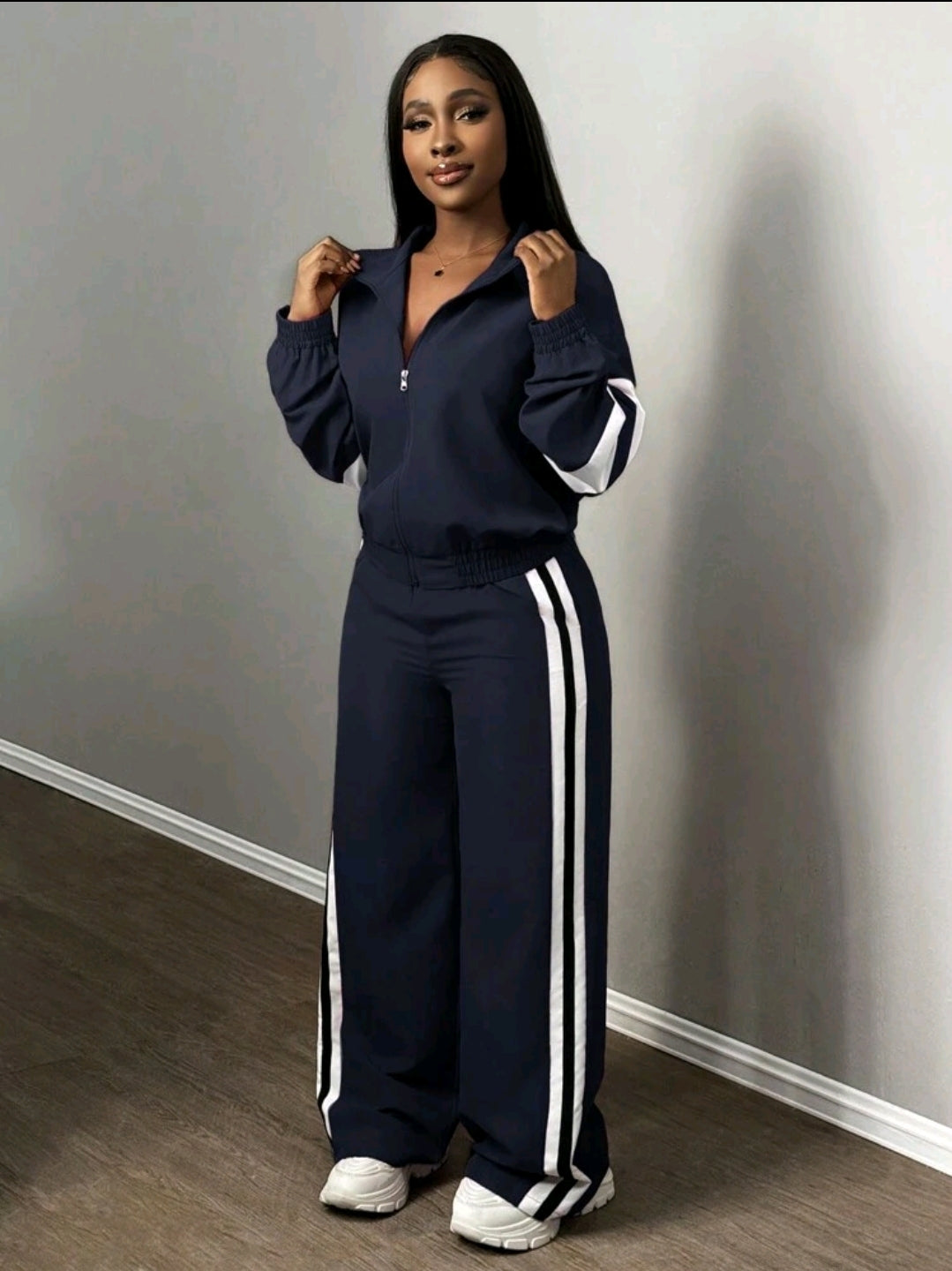 Slaydiva Nouveau ensemble décontracté de 2 pièces pour femmes : veste à zip col montant casual sports de rue à épaules dénudées