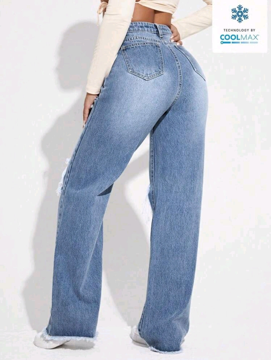 Jeans d'été larges à jambes évasées et découpés pour femmes
