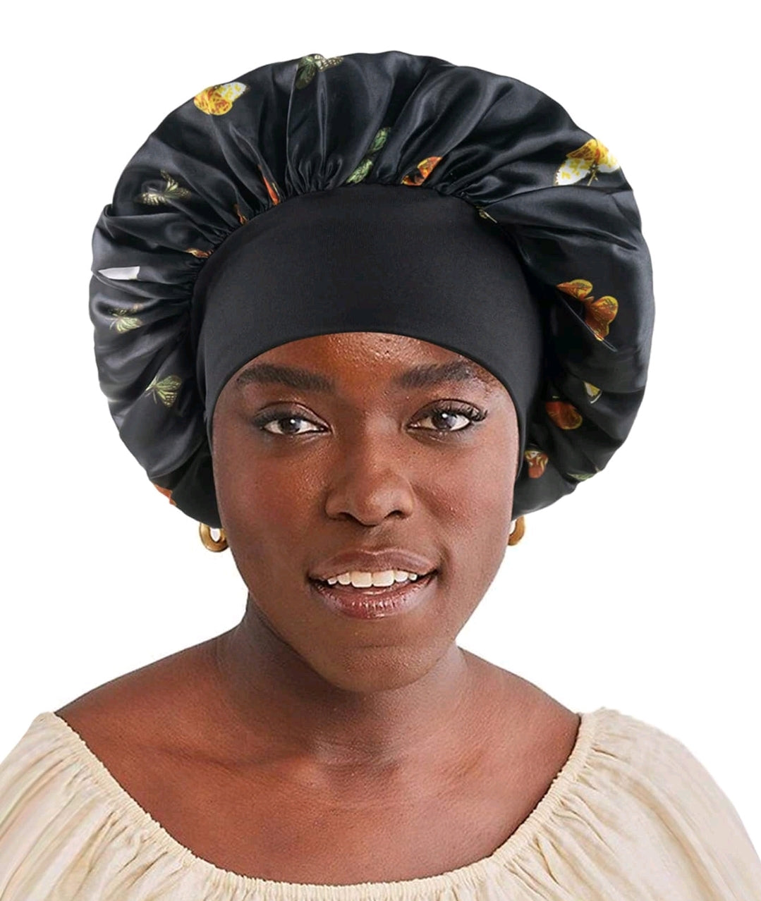 1 pièce de bonnet satiné à large bord élastique avec imprimé papillon pour le sommeil