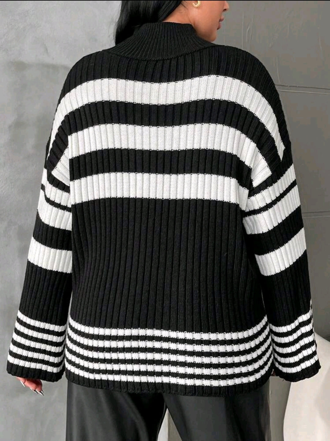 Pull à épaules tombantes à motif rayé, pour l'hiver