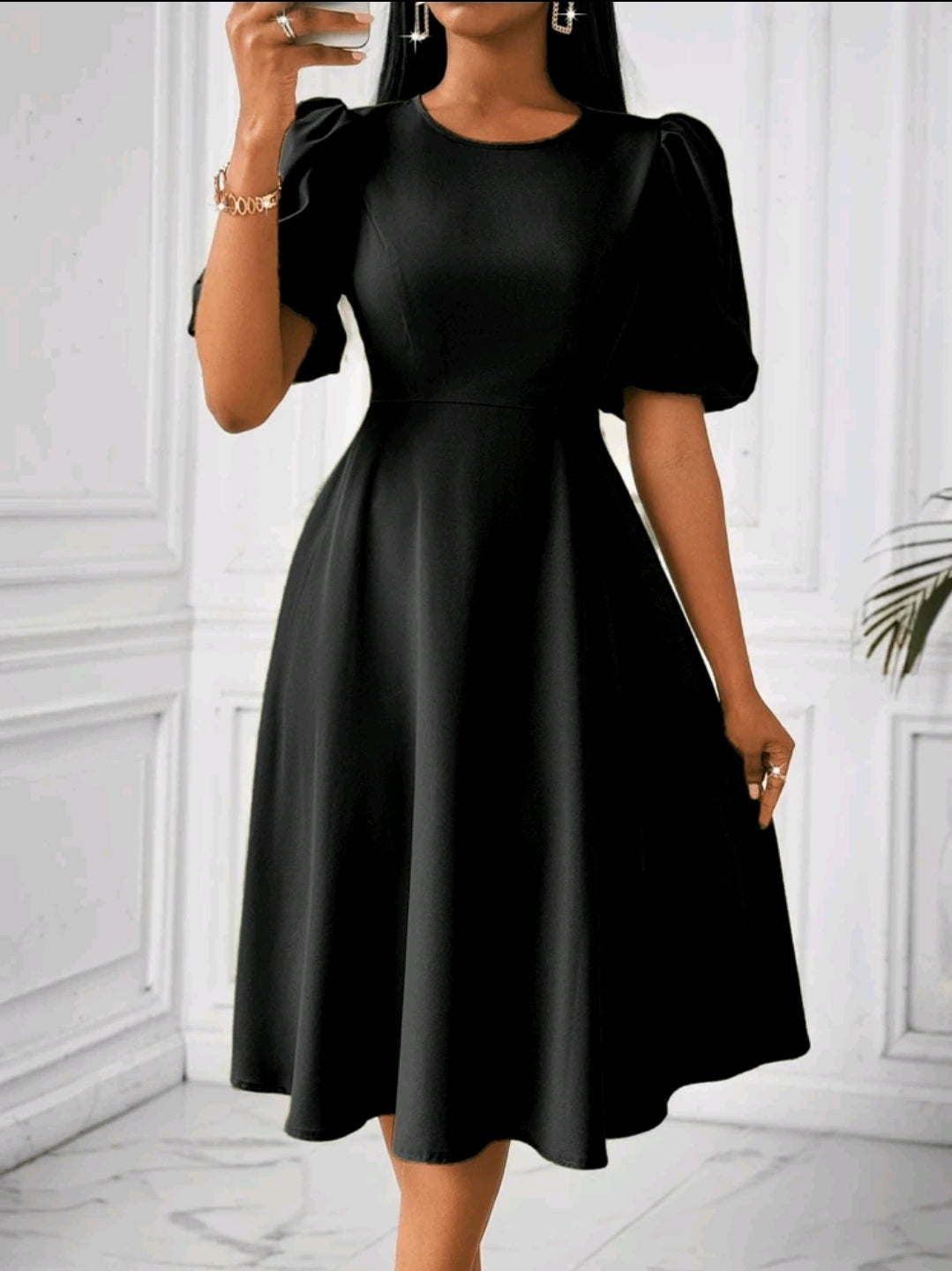 Lyxana Robe verte longue à manches bouffantes et évasée taillée pour femmes, tenue maxi pour femmes au printemps/été