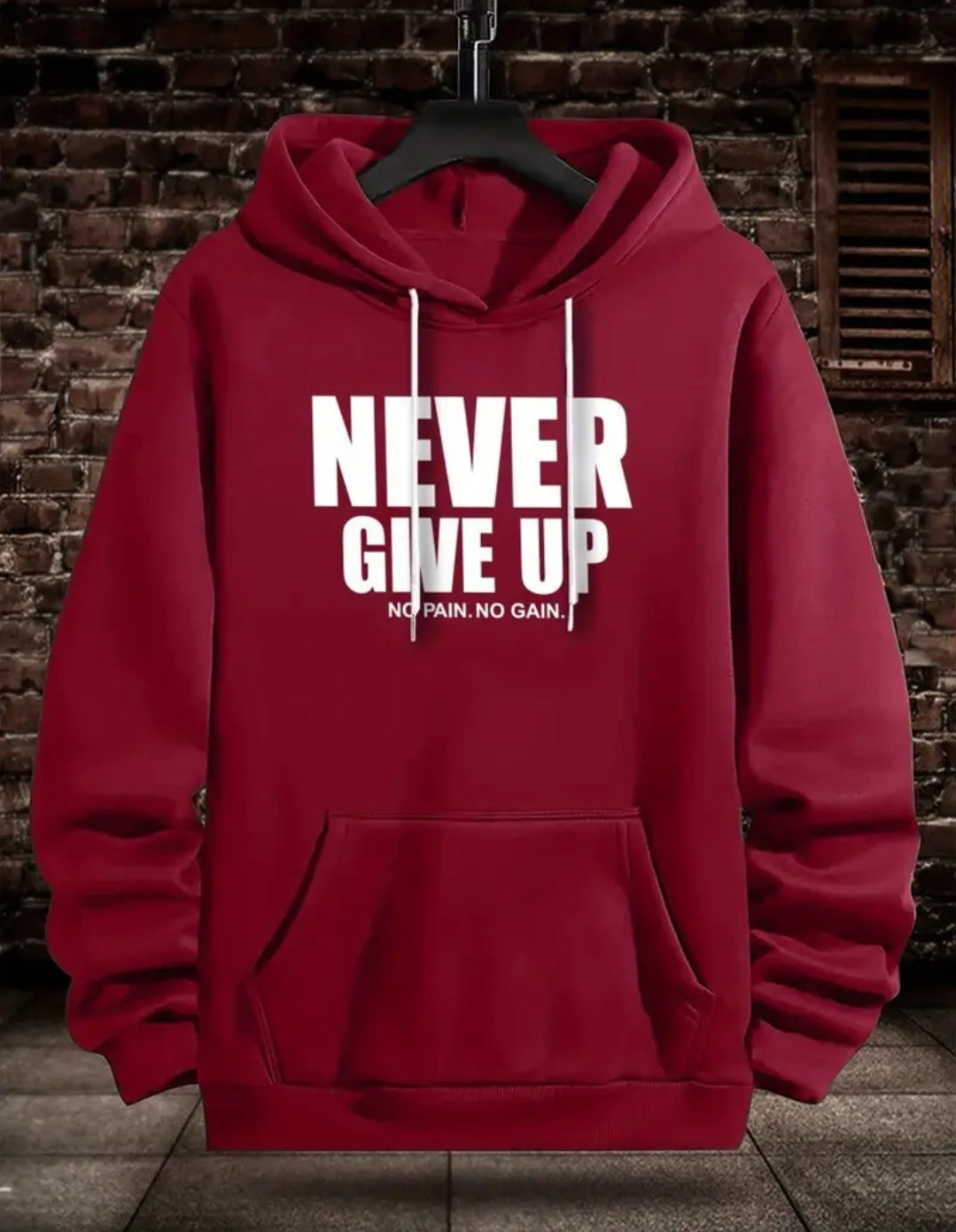 Sweat à capuche imprimé "Never Give Up" - Sweat-shirt en tricot de polyester avec capuche