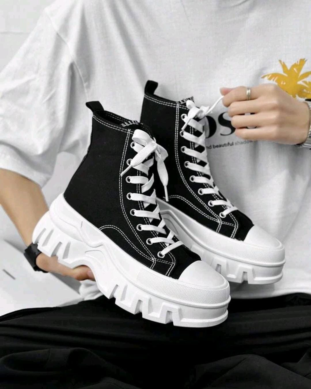 Baskets montantes en canevas casual pour hommes grandes tailles, chaussures de couple