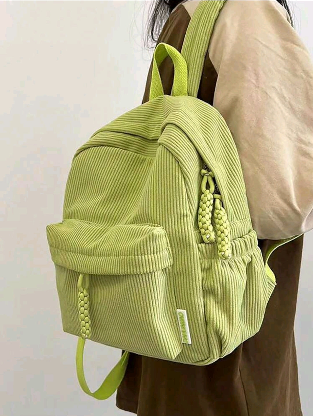 Petit sac à dos en velours côtelé couleur unie, sac à dos tendance, sac pour l'école, sac scolaire, sac à dos scolaire