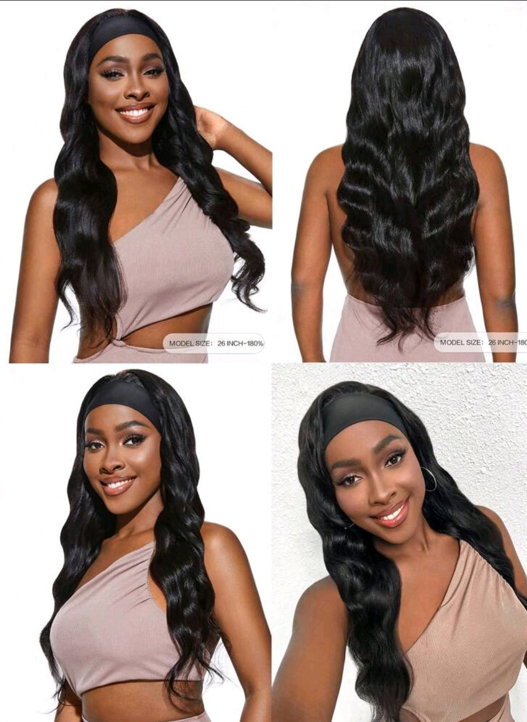 180% Perruque de cheveux humains vague de corps tissé avec bandeau human hair