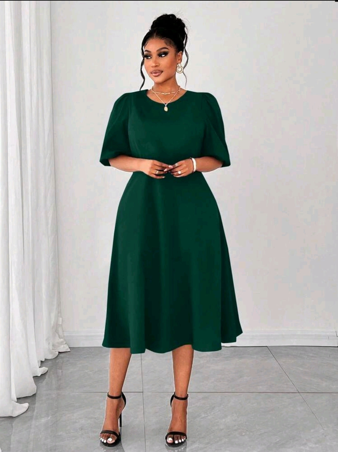 Maweii Robe à manches bouffantes en mousseline grande taille pour femmes