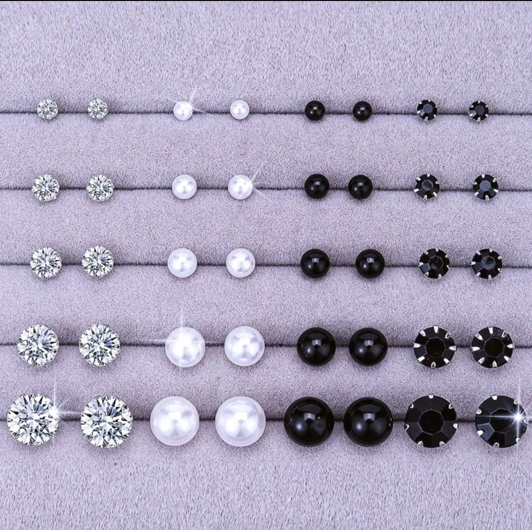 20 paires Ensemble de boucles d'oreilles à clous de forme sphérique plaquées argent de nouveau style