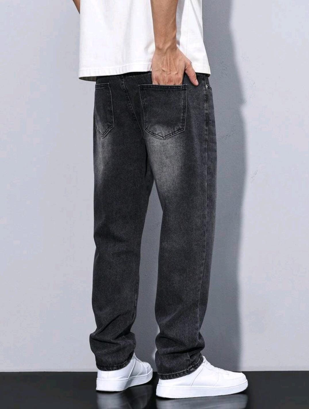 Manfinity RivetRise Jeans décontracté à coupe droite ample avec poches pour hommes, polyvalent