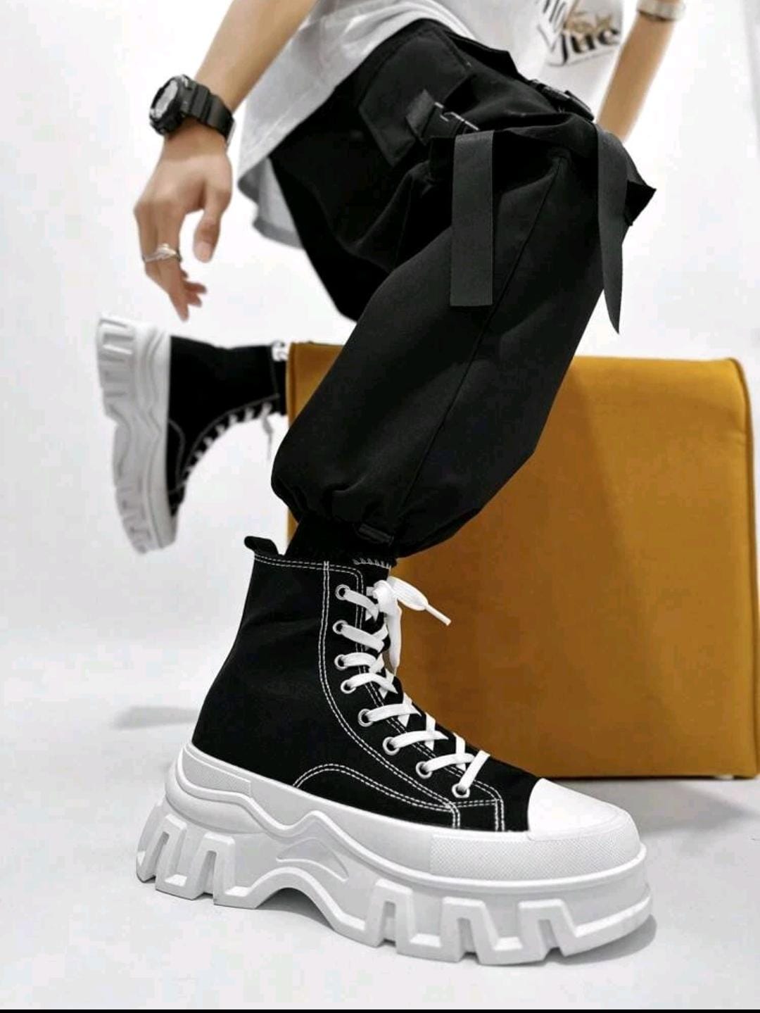 Baskets montantes en canevas casual pour hommes grandes tailles, chaussures de couple