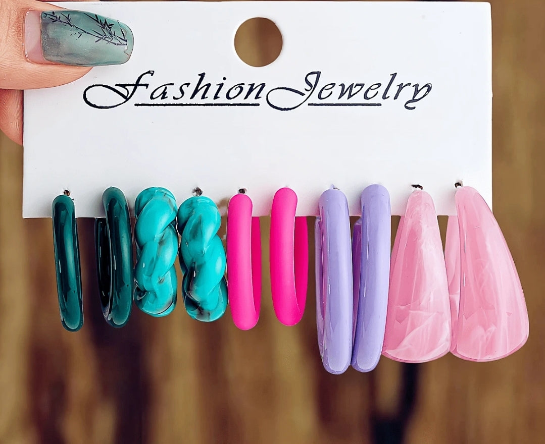 5 à 15 paires de boucles d'oreilles assorties en alliage de fer, avec perles et motif en forme de C en résine, pour le transfrontalier