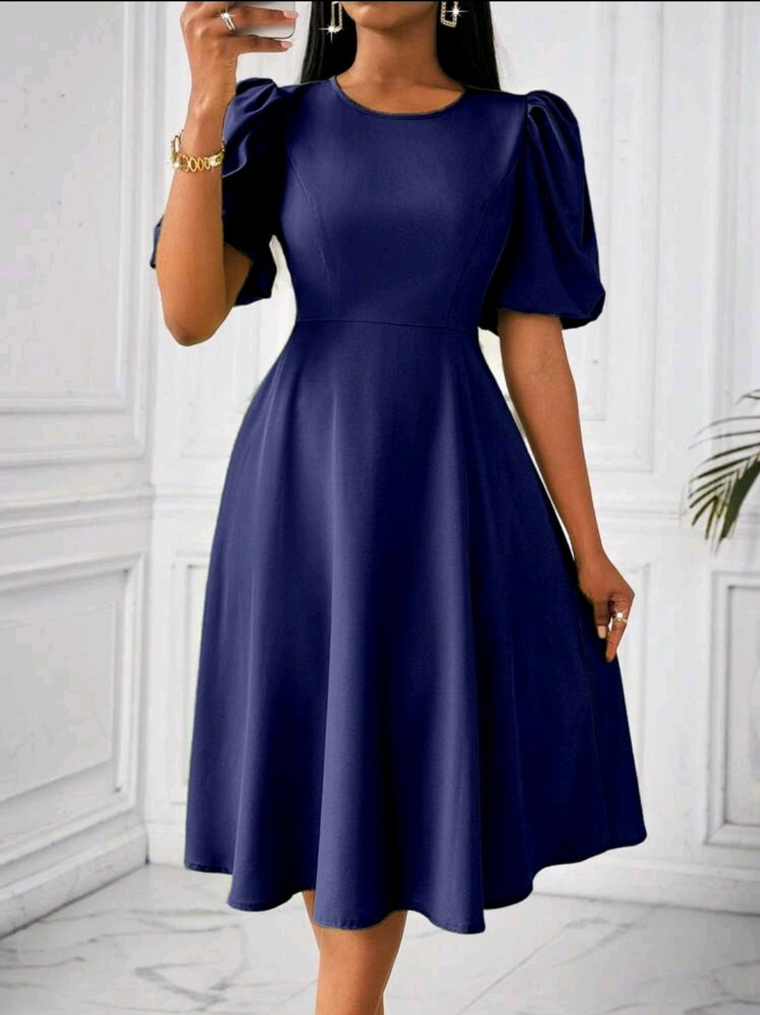 Lyxana Robe verte longue à manches bouffantes et évasée taillée pour femmes, tenue maxi pour femmes au printemps/été