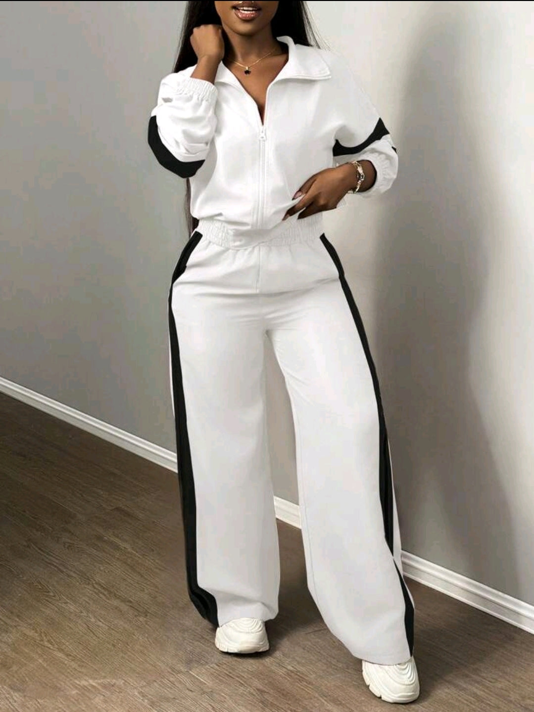 Slaydiva Nouveau ensemble décontracté de 2 pièces pour femmes : veste à zip col montant casual sports de rue à épaules dénudées