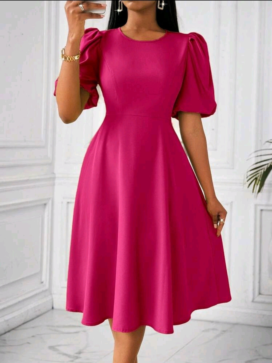 Lyxana Robe verte longue à manches bouffantes et évasée taillée pour femmes, tenue maxi pour femmes au printemps/été