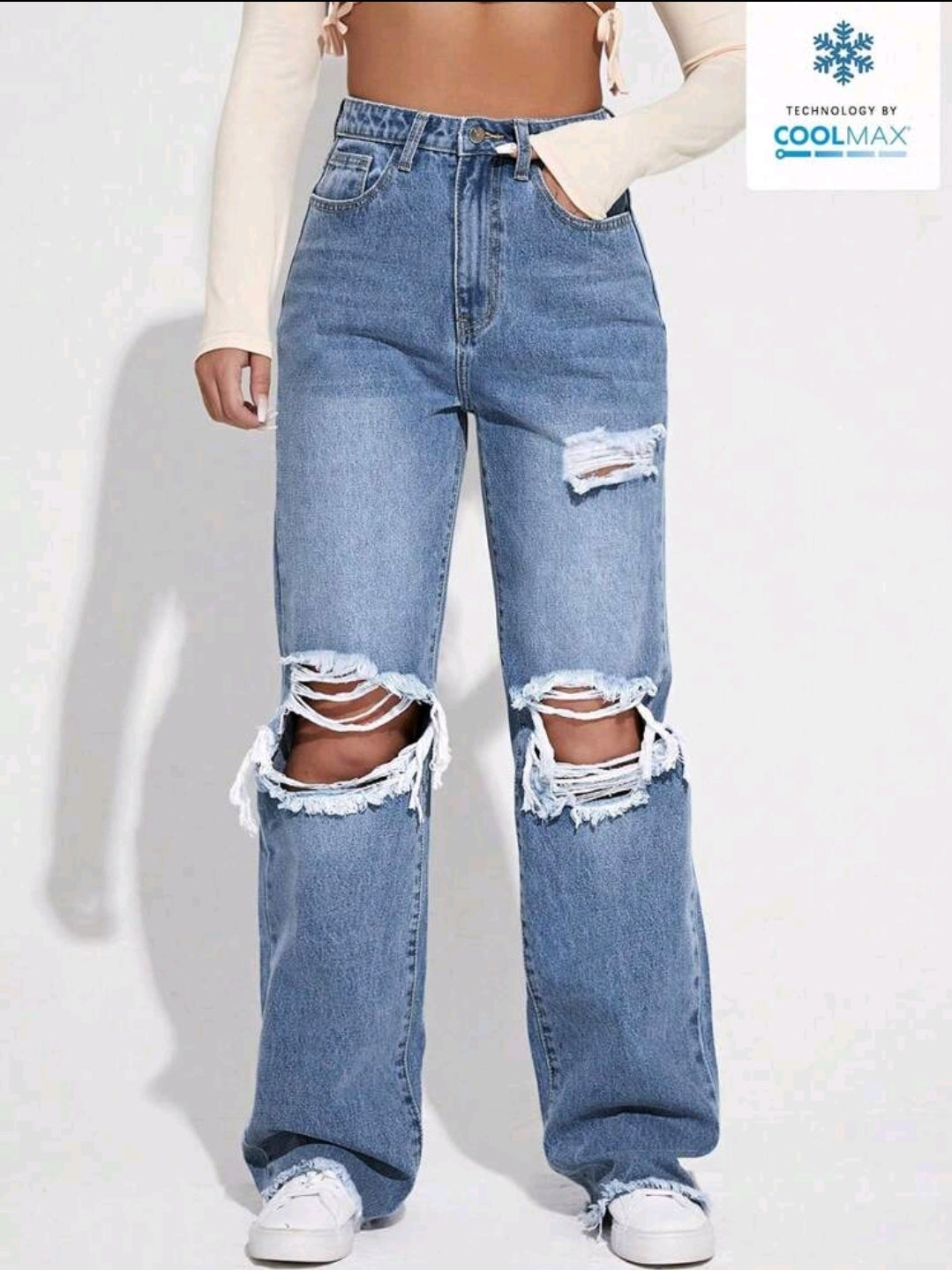Jeans d'été larges à jambes évasées et découpés pour femmes