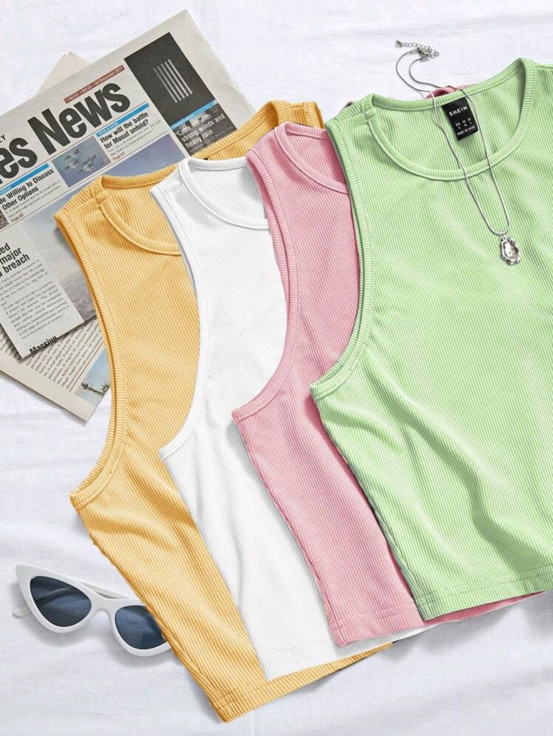 Chiquease Débardeur casual polyvalent à col rond de couleur unie pour femmes