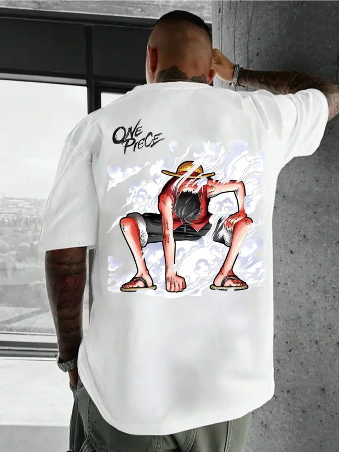 T-shirt en coton graphique pour homme - avec un imprimé unique inspiré de l'anime Luffy